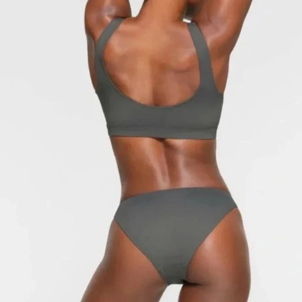 Skims Recycled Swim Tank and Mid Coverage Bottom 2pc Bikini Set Gunmetal S/M